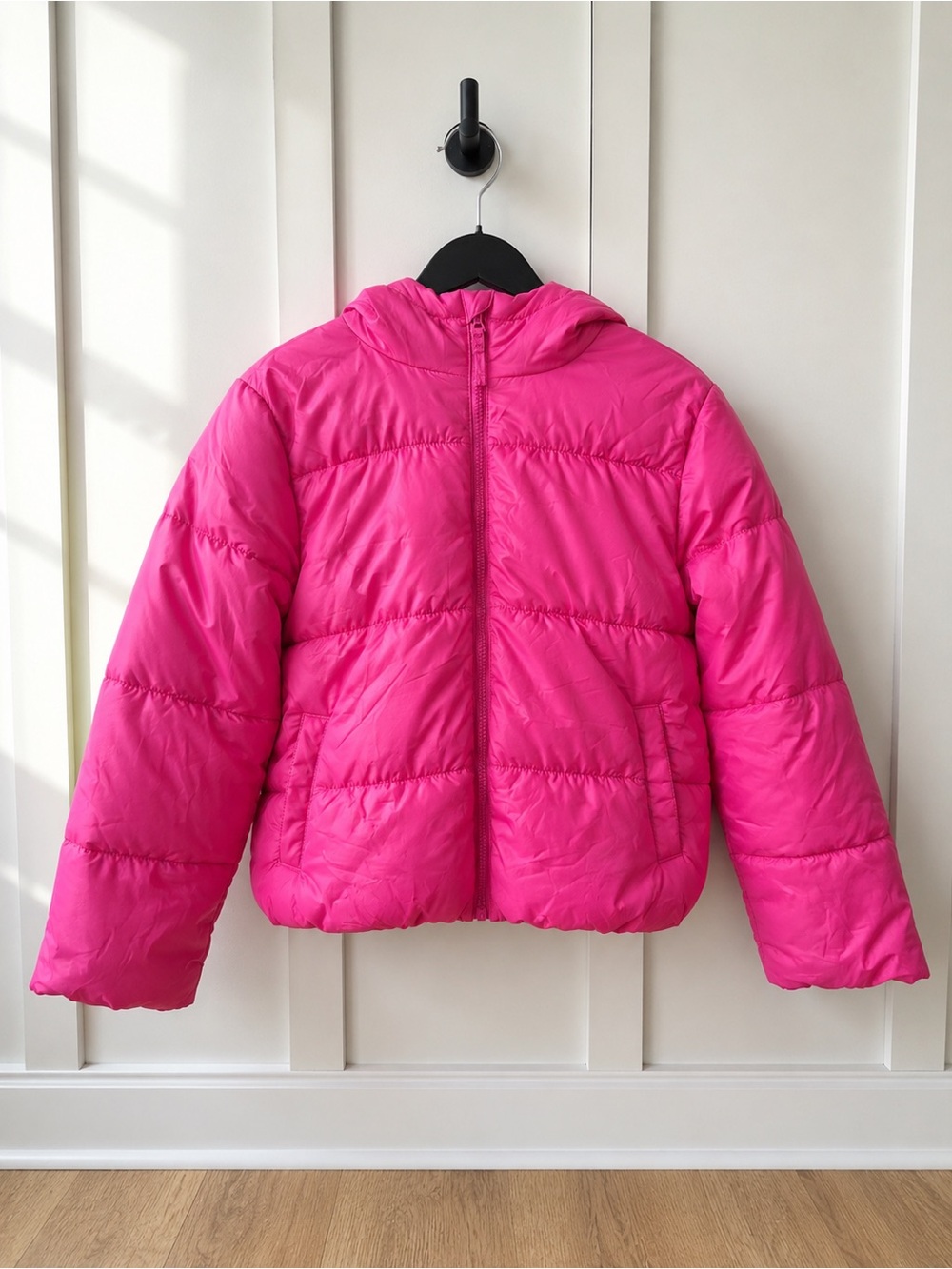 Old Navy Girls Bright Pink Hooded Puffer Jacket